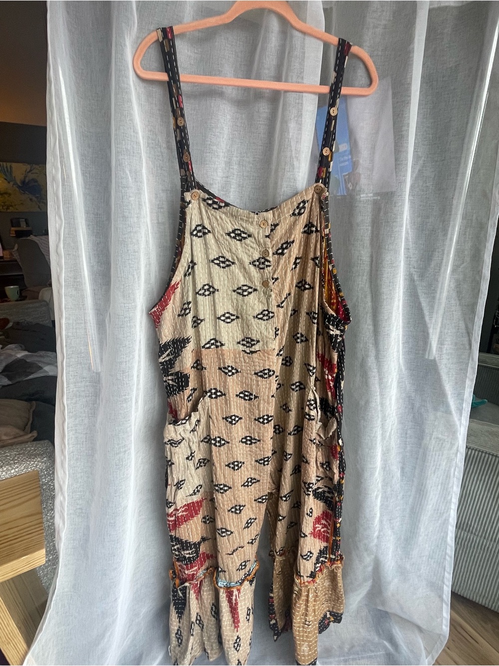 Kantha Bae Patchwork Overalls Ruffle Hem Boho Free Size
